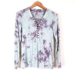 AEO Size XS Soft & Sexy Ladder Front Tee Shirt Tie Dye Purple Blue
